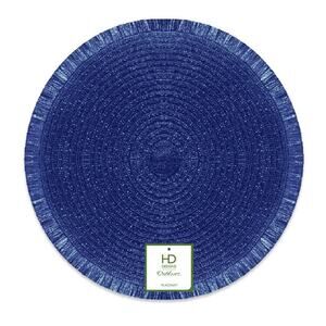 HD Designs 4 Pack Fringe Placemats 15" Round Indoor/ Outdoor Blue New